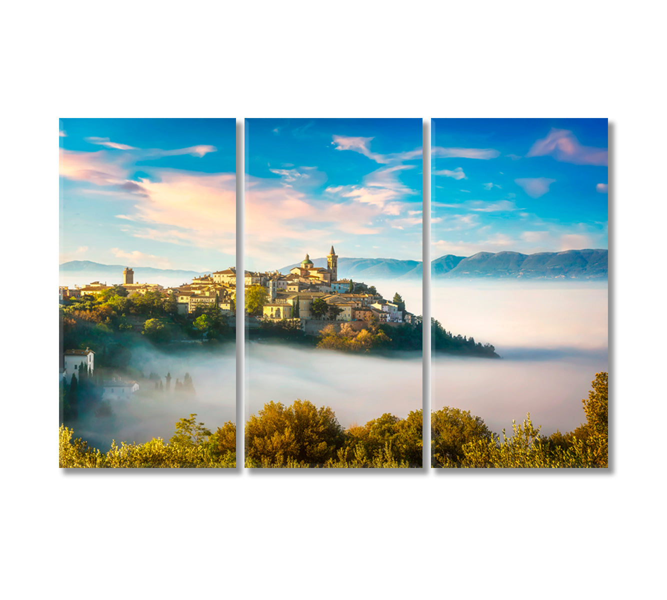 Trevi Village in Foggy Morning Perugia Umbria Italy Canvas Print-Canvas Print-CetArt-3 Panels-36x24 inches-CetArt