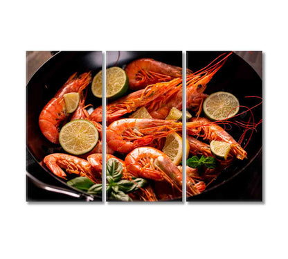 King Prawns with Lemon Canvas Print-Canvas Print-CetArt-3 Panels-36x24 inches-CetArt