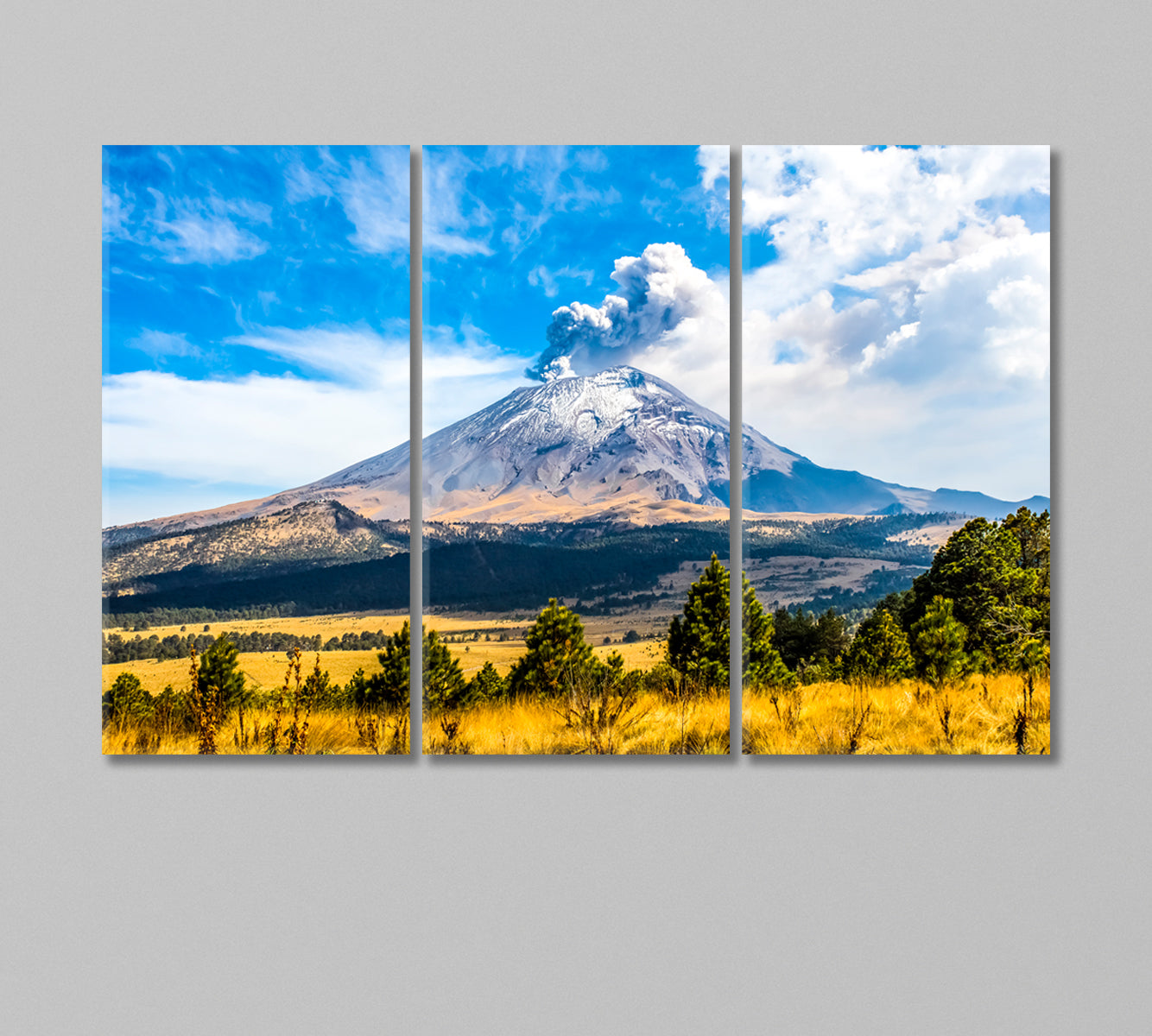 Active Popocatepetl Volcano in Mexico Canvas Print-Canvas Print-CetArt-3 Panels-36x24 inches-CetArt