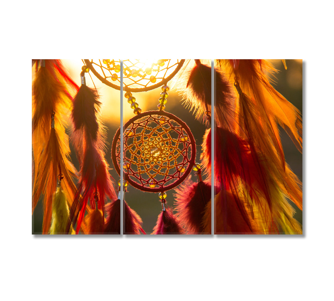 Dreamcatcher with Orange and Red Feathers Canvas Print-Canvas Print-CetArt-3 Panels-36x24 inches-CetArt