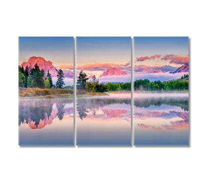 Amazing Sunrise on Snake River Grand Teton National Park Wyoming Canvas Print-Canvas Print-CetArt-3 Panels-36x24 inches-CetArt