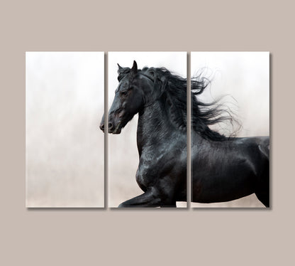 Black Friesian Horse Canvas Print-Canvas Print-CetArt-3 Panels-36x24 inches-CetArt