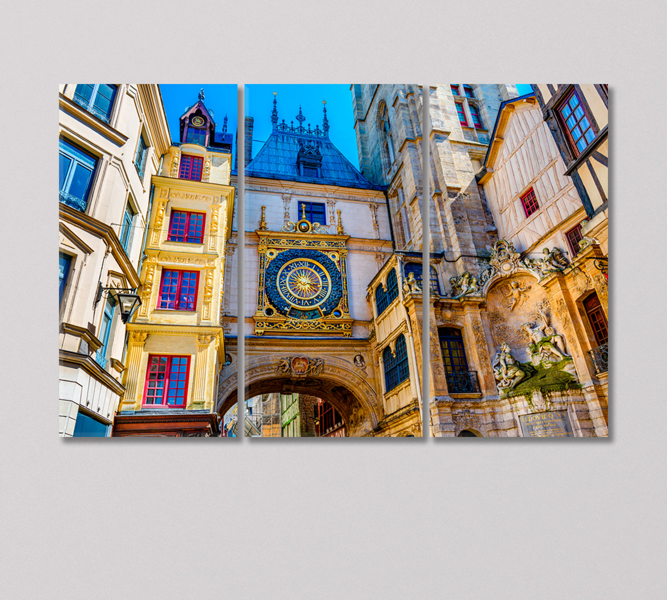 Large Astronomical Clock in Rouen France Canvas Print-Canvas Print-CetArt-3 Panels-36x24 inches-CetArt