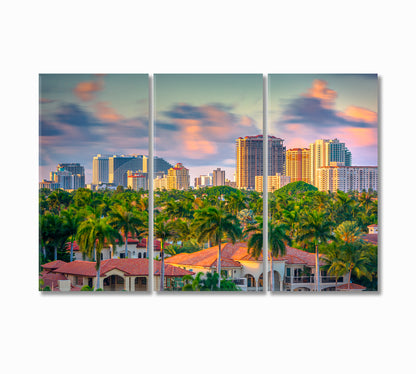 Florida City Skyline at Dusk United States Canvas Print-Canvas Print-CetArt-3 Panels-36x24 inches-CetArt