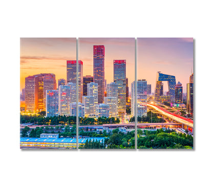 Beijing City Skyline at Dusk Canvas Print-Canvas Print-CetArt-3 Panels-36x24 inches-CetArt