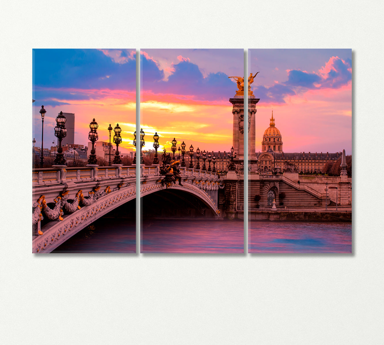 Alexandre III Bridge at Sunset Paris France Canvas Print-Canvas Print-CetArt-3 Panels-36x24 inches-CetArt