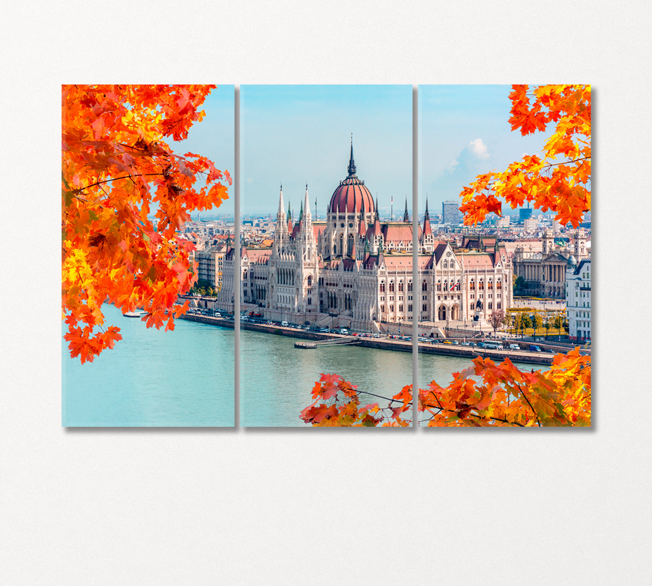 Hungarian Parliament Building in Autumn Budapest Canvas Print-Canvas Print-CetArt-3 Panels-36x24 inches-CetArt