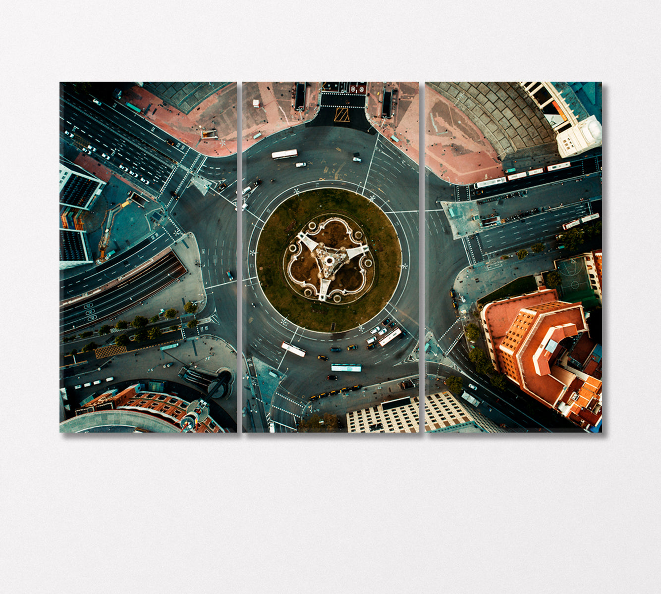 Monumental Fountain Aerial View in Placa Espanya in Barcelona Canvas Print-Canvas Print-CetArt-3 Panels-36x24 inches-CetArt