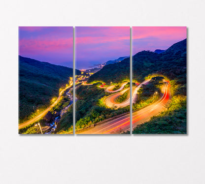 Illuminated Hillside Road at Dusk Jiufen Taiwan Canvas Print-Canvas Print-CetArt-3 Panels-36x24 inches-CetArt