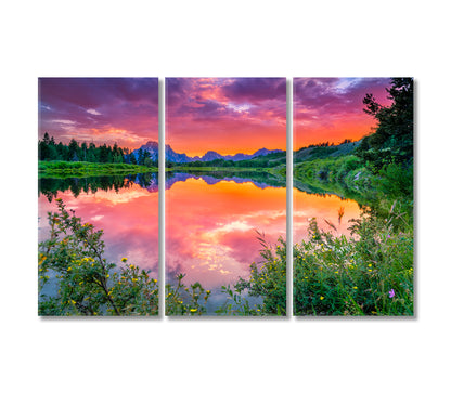 Moran and Snake River at Oxbow Bend in Grand Teton National Park Wyoming Canvas Print-Canvas Print-CetArt-3 Panels-36x24 inches-CetArt