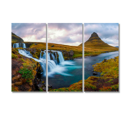 Kirkjufellsfoss Waterfall with Kirkjufell Mountain Iceland Canvas Print-Canvas Print-CetArt-3 Panels-36x24 inches-CetArt