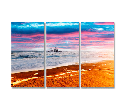 Shipwreck in Atlantic Ocean on Skeleton Coast Namibia Africa Canvas Print-Canvas Print-CetArt-3 Panels-36x24 inches-CetArt