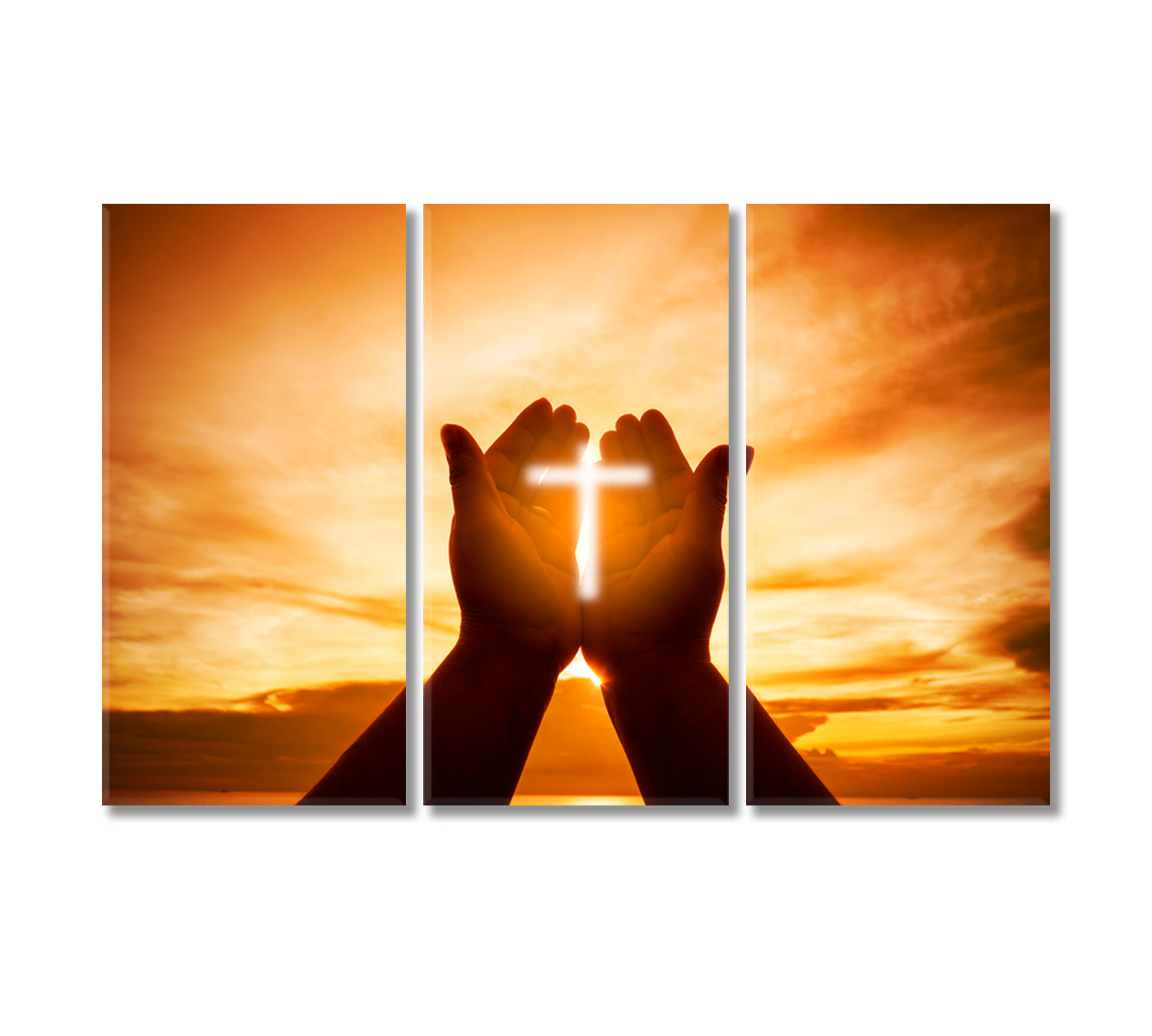 Christian Human Hands with Cross Canvas Print-Canvas Print-CetArt-3 Panels-36x24 inches-CetArt