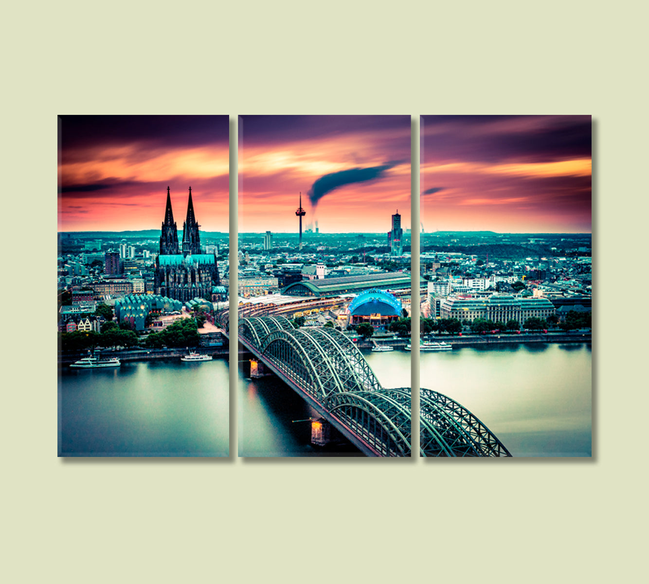 Cologne City and Hohenzollern Bridge Germany Canvas Print-Canvas Print-CetArt-3 Panels-36x24 inches-CetArt