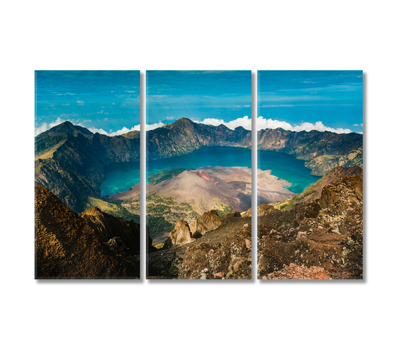 Mount Rinjani Gunung Rinjani Volcanic Mountain with Crater Lake Canvas Print-Canvas Print-CetArt-3 Panels-36x24 inches-CetArt