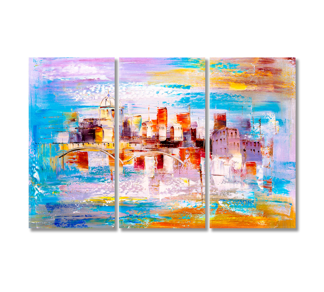 Prague Czech Republic Abstract Multicolor Skyline Canvas Print-Canvas Print-CetArt-3 Panels-36x24 inches-CetArt