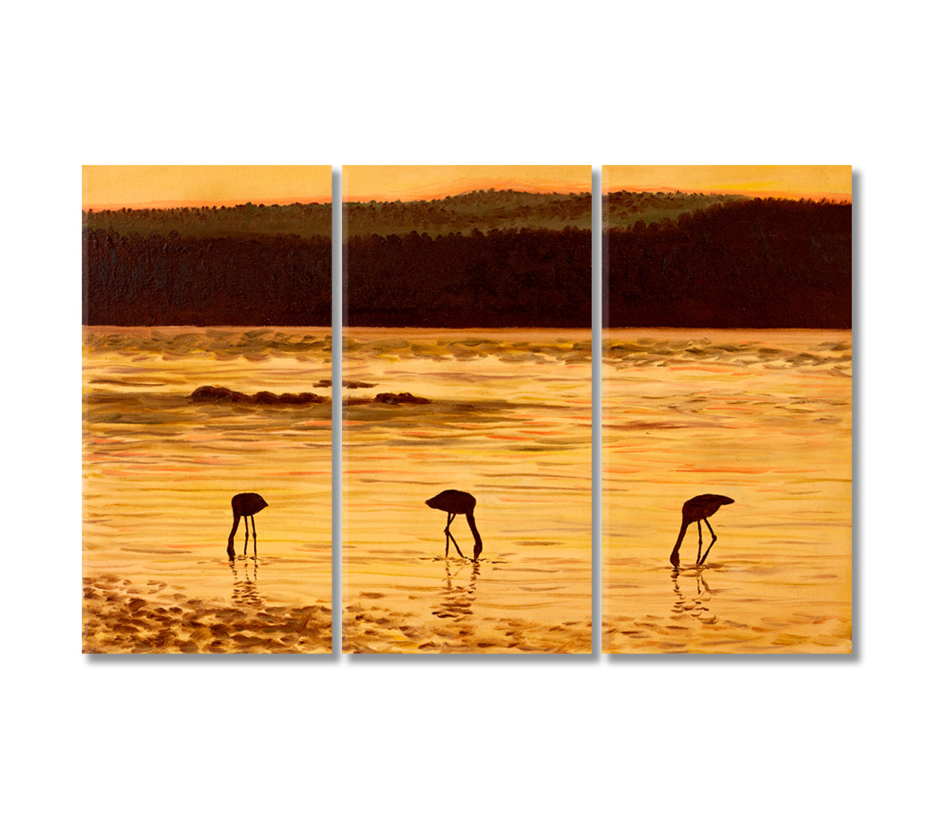 Flamingo Silhouettes at Sunset Canvas Print-Canvas Print-CetArt-3 Panels-36x24 inches-CetArt