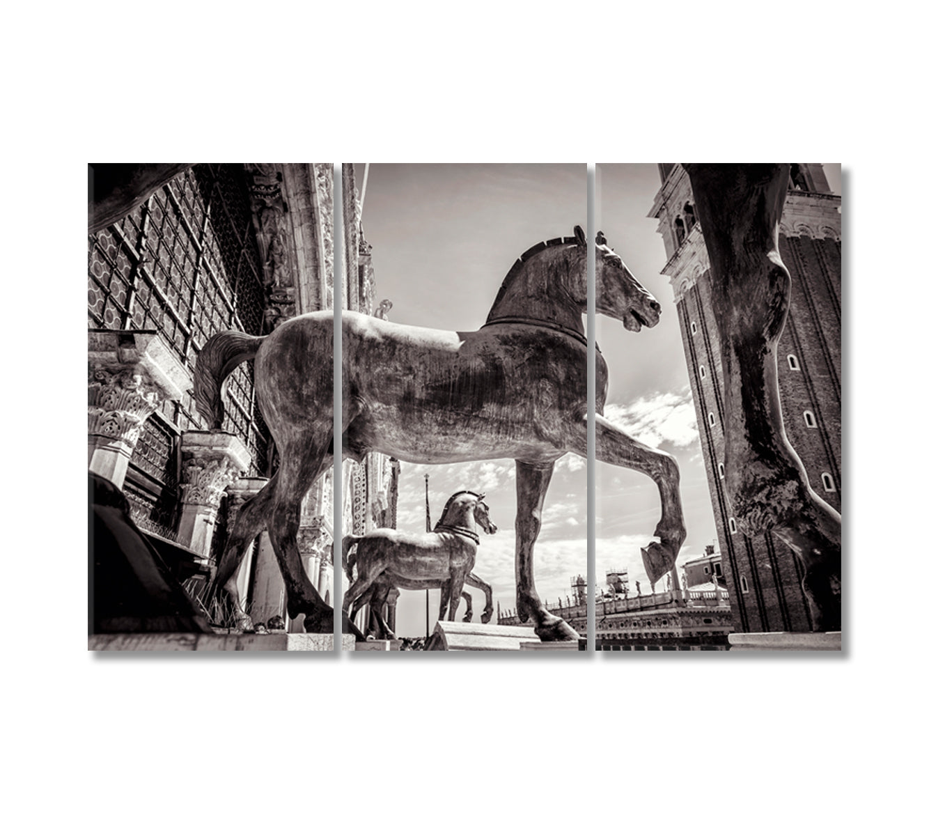 Vintage Bronze Horses of St Mark's Basilica Venice Italy Canvas Print-Canvas Print-CetArt-3 Panels-36x24 inches-CetArt