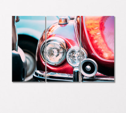 Headlights of Red Retro Car Canvas Print-Canvas Print-CetArt-3 Panels-36x24 inches-CetArt