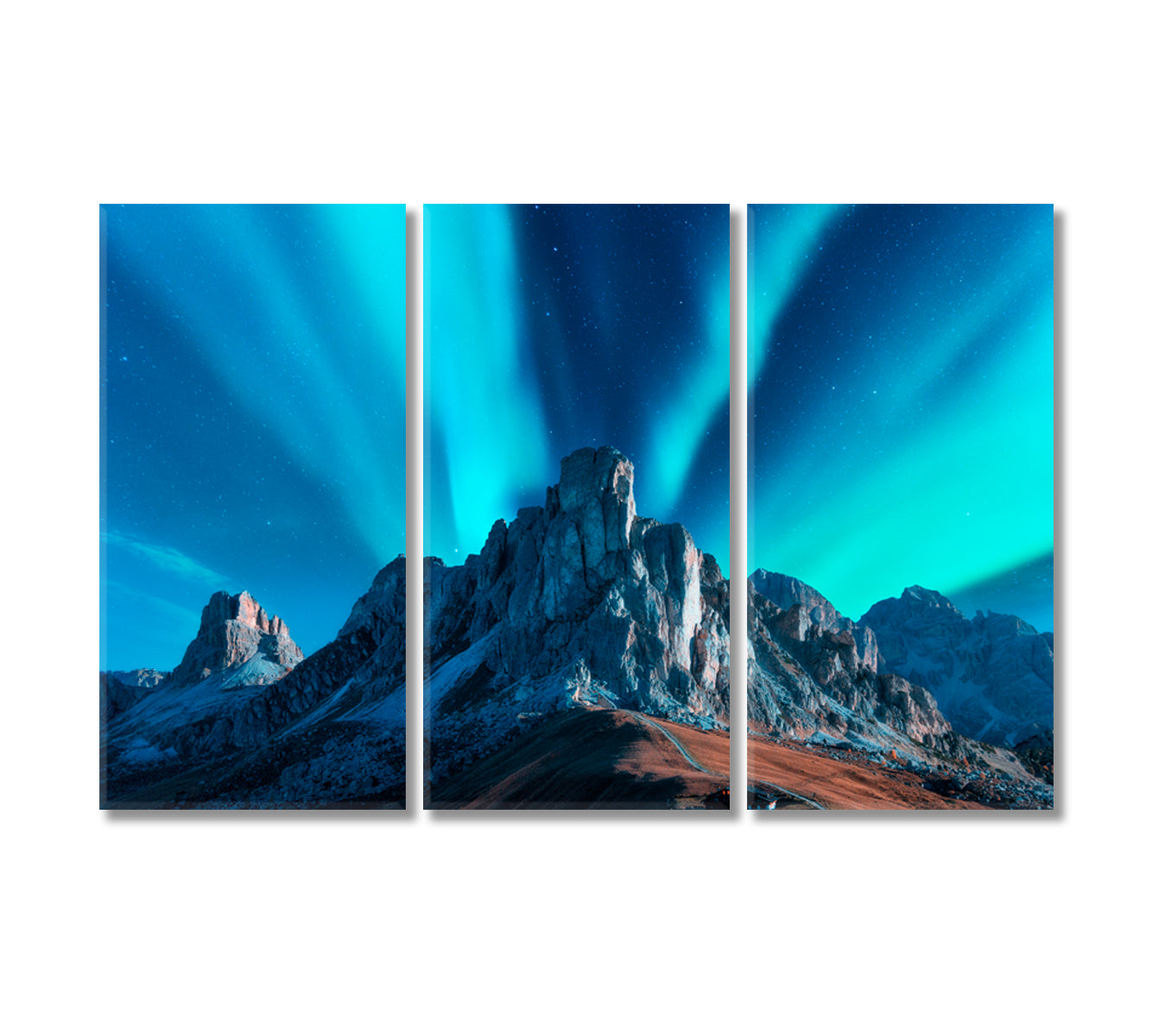 Beautiful Landscape with Northern Lights Aurora Borealis Canvas Print-Canvas Print-CetArt-3 Panels-36x24 inches-CetArt