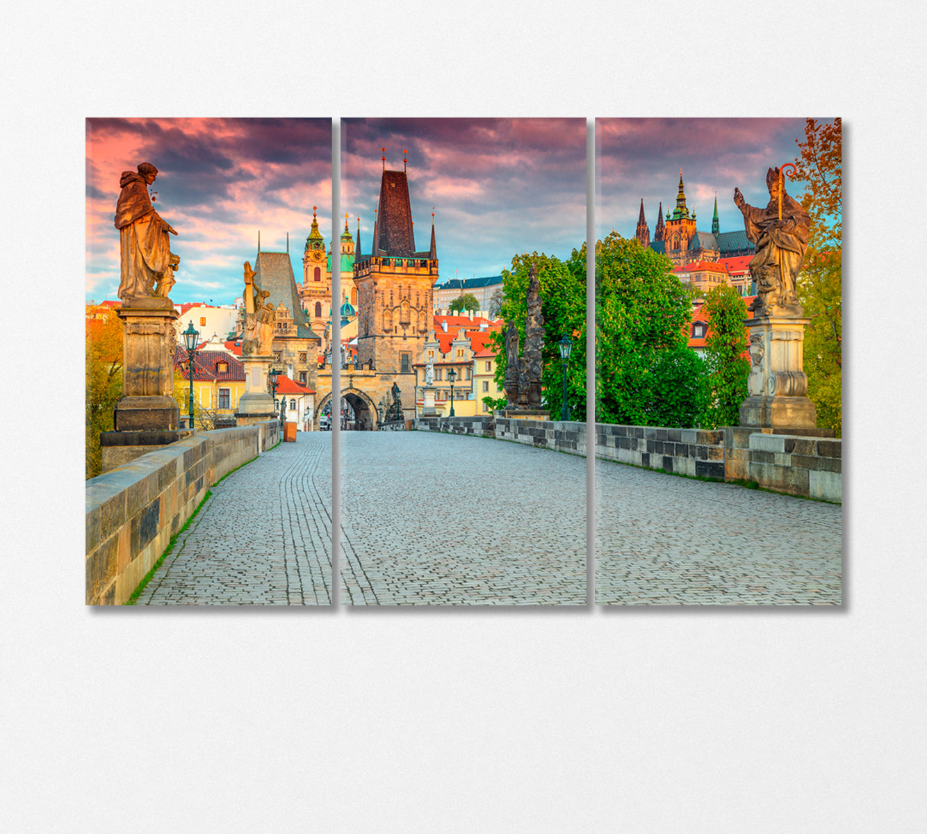 Old Town Tower and Charles Bridge Prague Canvas Print-Canvas Print-CetArt-3 Panels-36x24 inches-CetArt