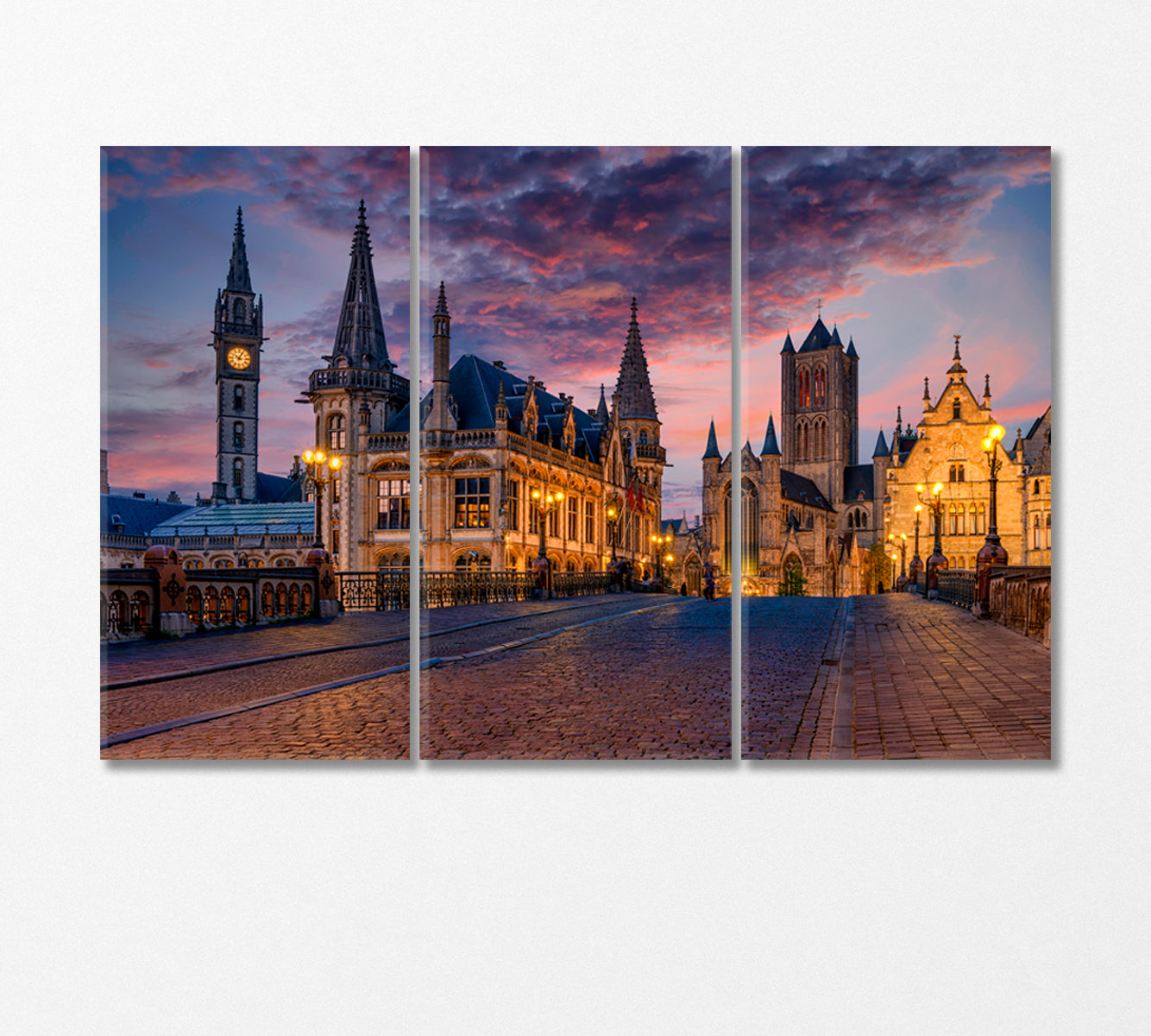 Medieval City of Ghent Belgium Canvas Print-Canvas Print-CetArt-3 Panels-36x24 inches-CetArt