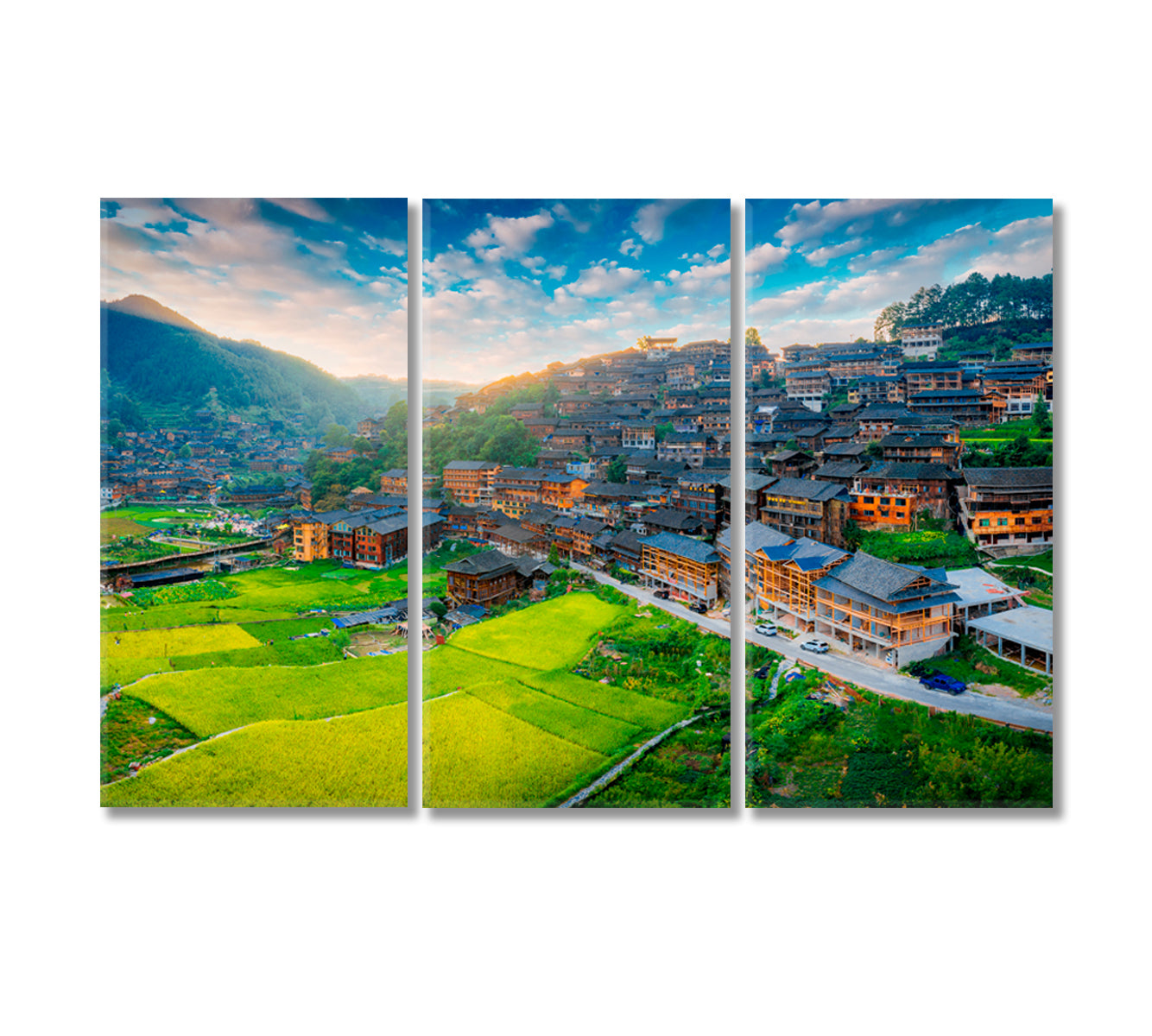 Terraces in Xijiang Miao Village Guizhou China Canvas Print-Canvas Print-CetArt-3 Panels-36x24 inches-CetArt