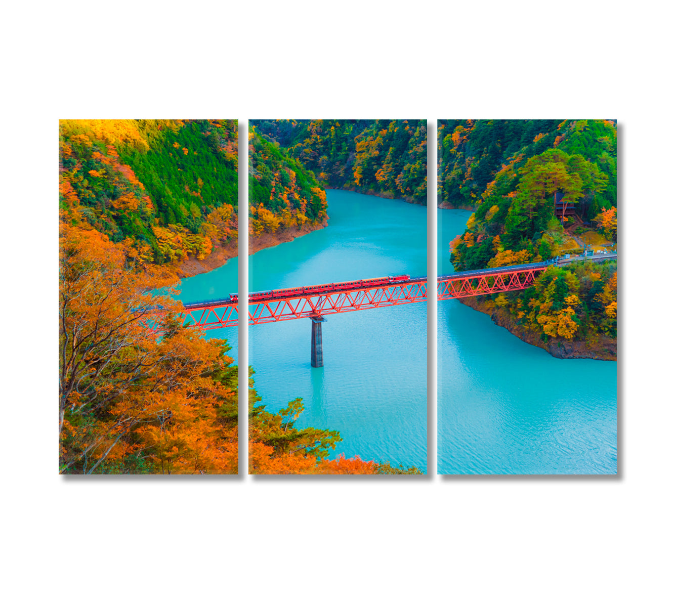 Steam Train Crossing Oigawa Railroad Shizuoka Japan Canvas Print-Canvas Print-CetArt-3 Panels-36x24 inches-CetArt