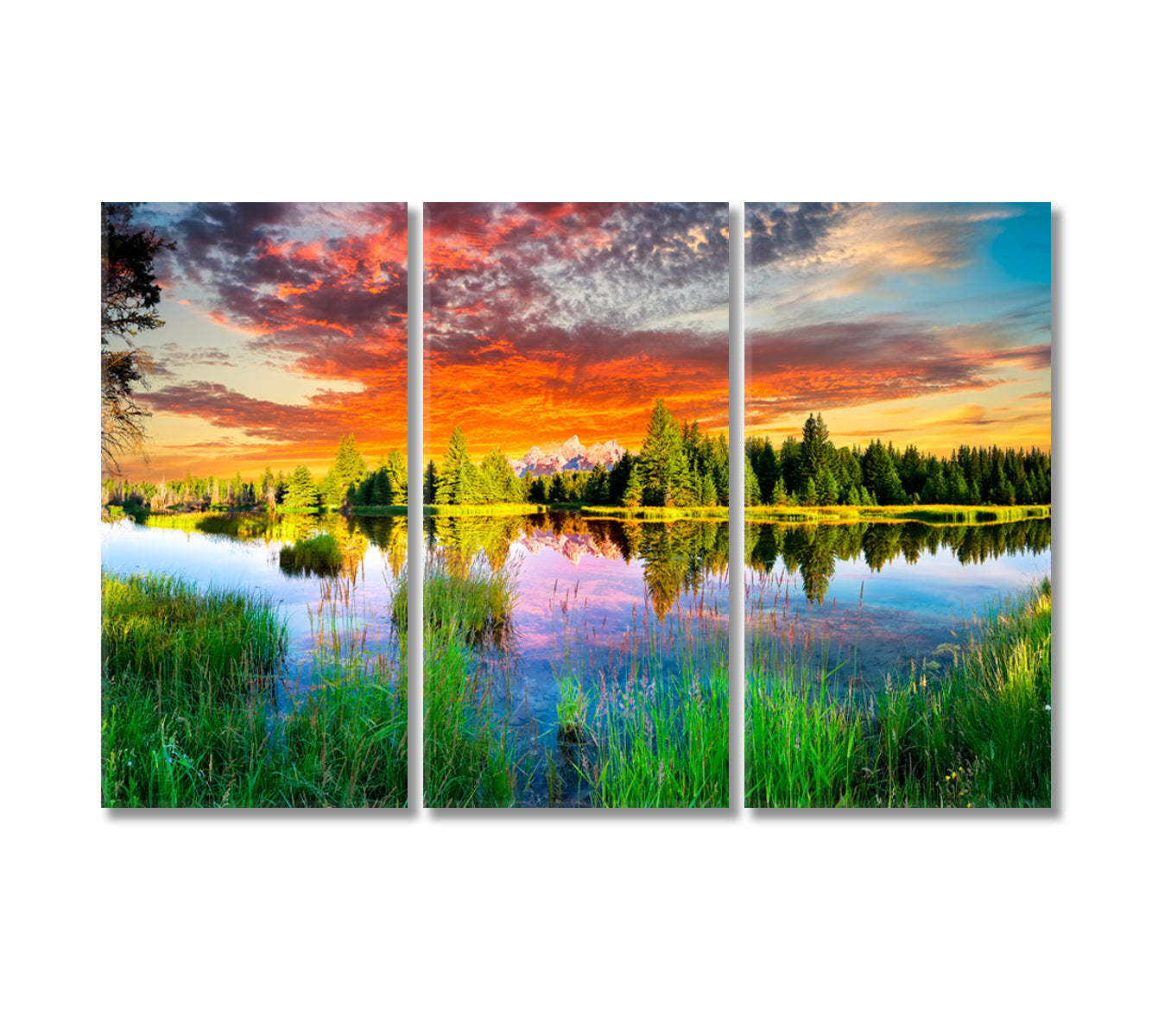 Teton Range and Snake River Wyoming Canvas Print-Canvas Print-CetArt-3 Panels-36x24 inches-CetArt