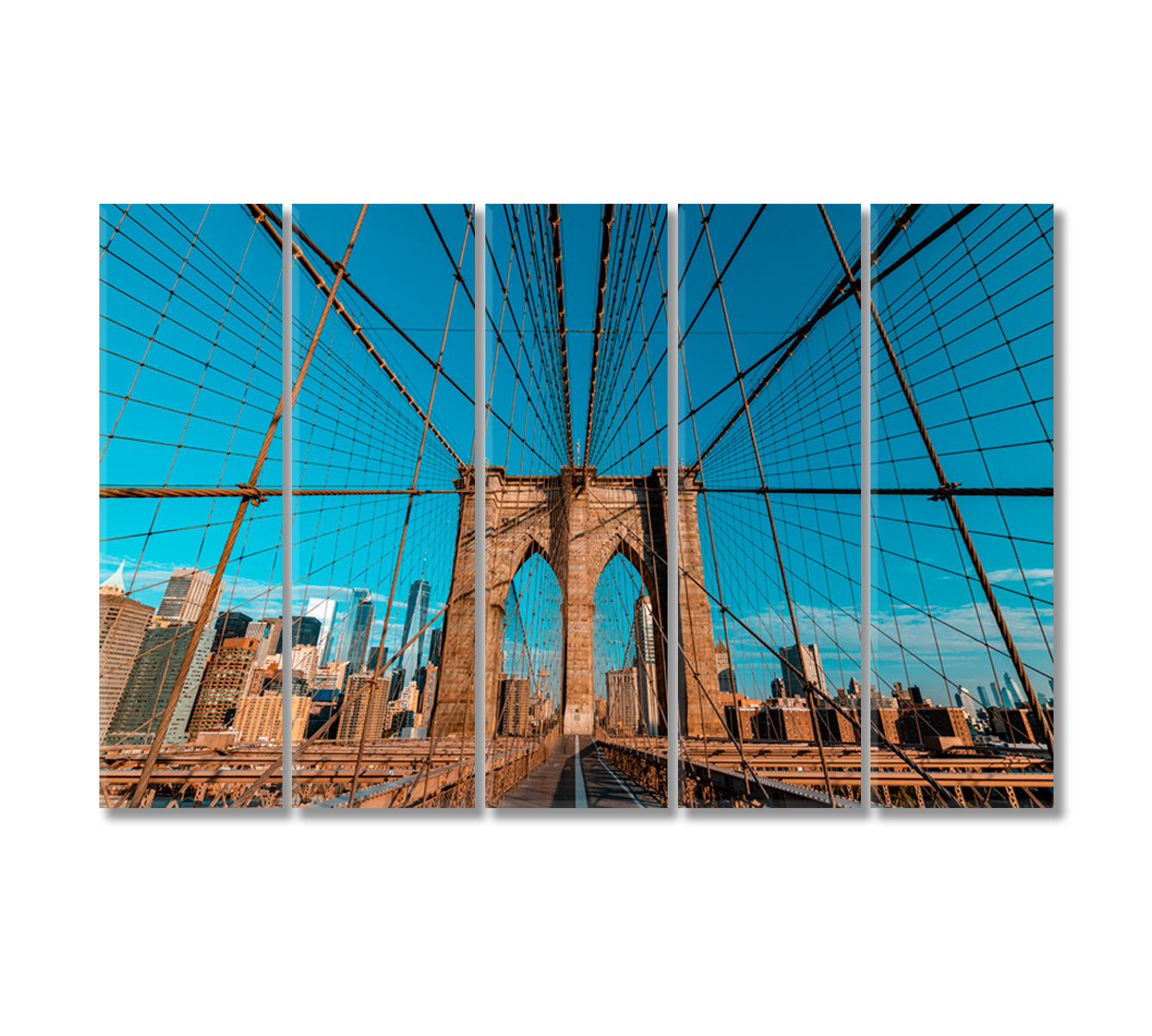 Brooklyn Bridge on Sunny Day Manhattan New York Canvas Print-Canvas Print-CetArt-5 Panels-36x24 inches-CetArt