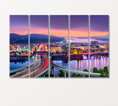 Charleston Skyline in Lights at Night USA Canvas Print-Canvas Print-CetArt-5 Panels-36x24 inches-CetArt