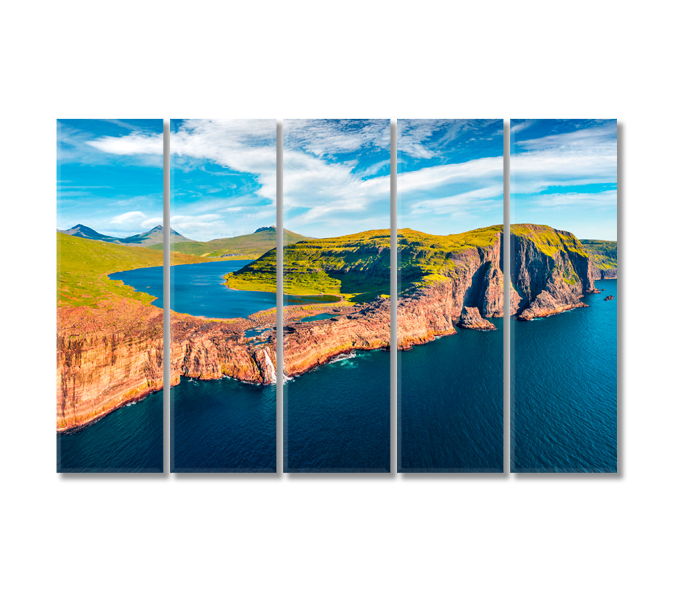 Bosdalafossur Waterfall Sorvagsvatn Lake Faroe Islands Canvas Print-Canvas Print-CetArt-5 Panels-36x24 inches-CetArt