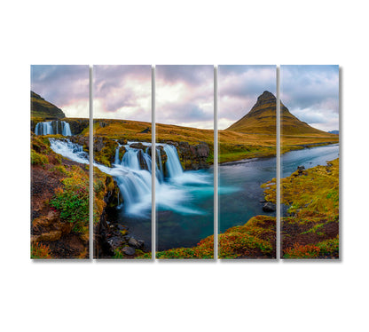 Kirkjufellsfoss Waterfall with Kirkjufell Mountain Iceland Canvas Print-Canvas Print-CetArt-5 Panels-36x24 inches-CetArt