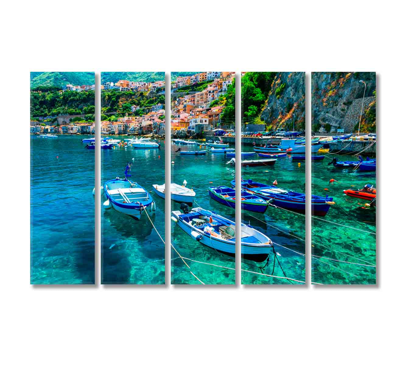 Calabria Scilla Town with Fishing Boats Italy Canvas Print-Canvas Print-CetArt-5 Panels-36x24 inches-CetArt