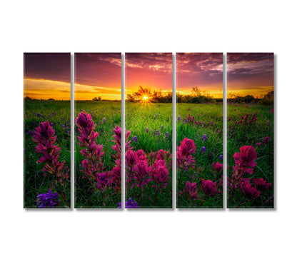 Texas Indian Paintbrush with Bluebonnets Canvas Print-Canvas Print-CetArt-5 Panels-36x24 inches-CetArt