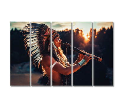 Woman Playing on Flute Canvas Print-Canvas Print-CetArt-5 Panels-36x24 inches-CetArt