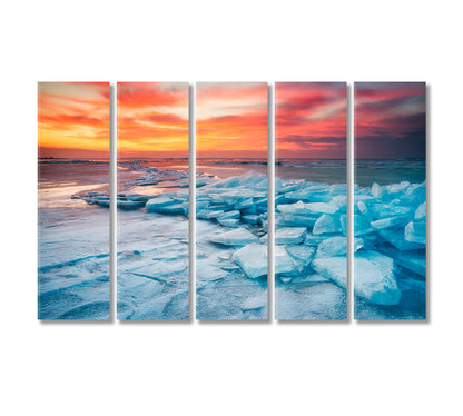 Winter Landscape on Seashore During Sunset Canvas Print-Canvas Print-CetArt-5 Panels-36x24 inches-CetArt