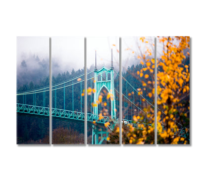 Gothic Saint Johns Bridge Portland Oregon Canvas Print-Canvas Print-CetArt-5 Panels-36x24 inches-CetArt