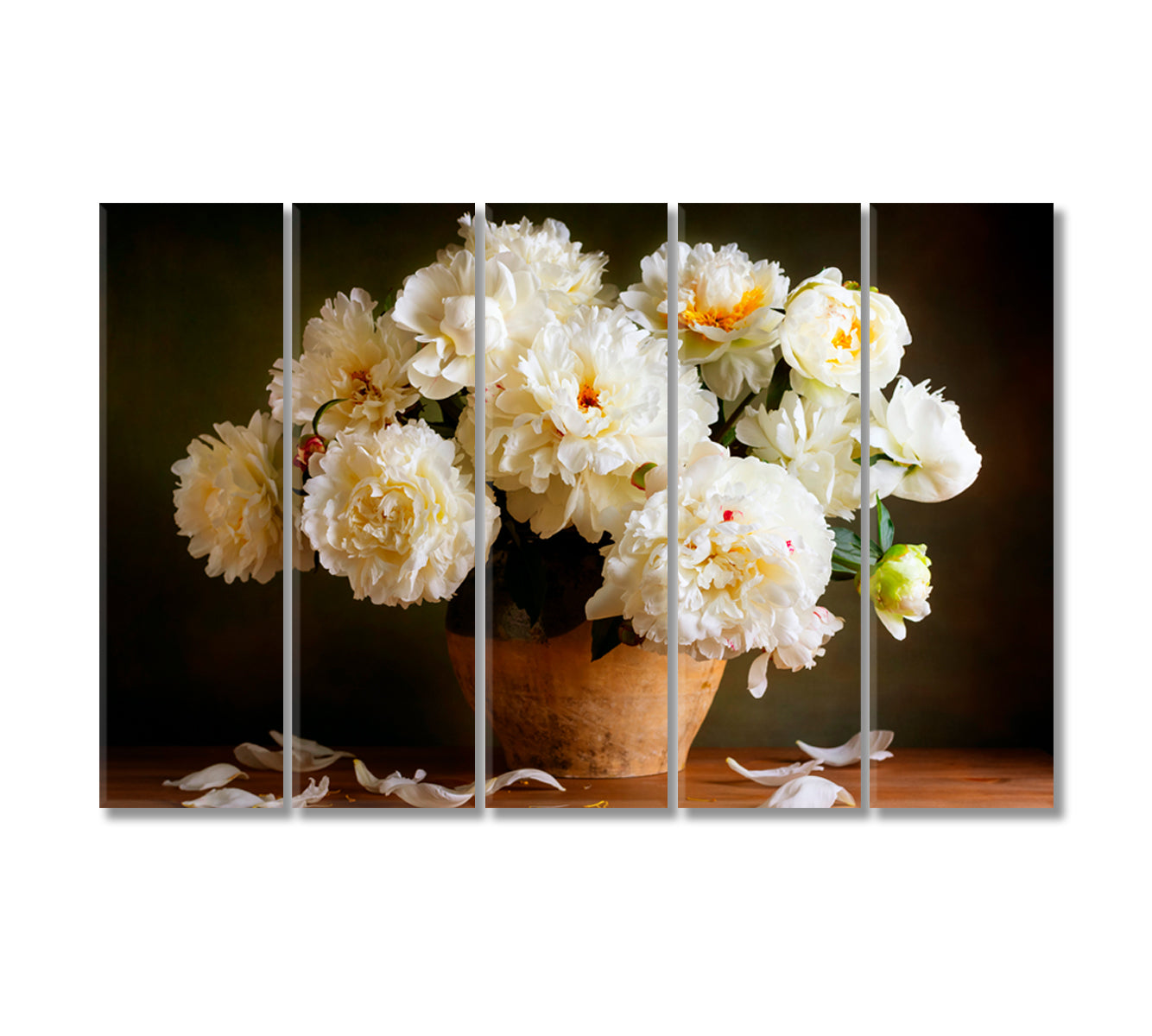 Still Life White Peonies Canvas Print-Canvas Print-CetArt-5 Panels-36x24 inches-CetArt