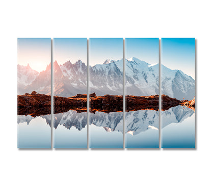 Monte Bianco Mountains Range Reflection Canvas Print-Canvas Print-CetArt-5 Panels-36x24 inches-CetArt