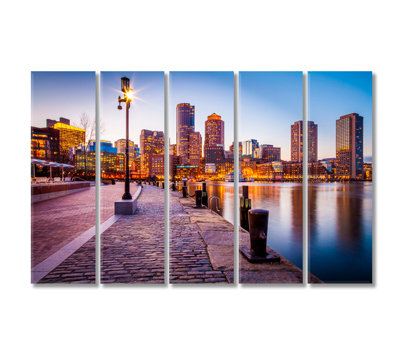 Boston Harbor in Massachusetts USA at Night Canvas Print-Canvas Print-CetArt-5 Panels-36x24 inches-CetArt