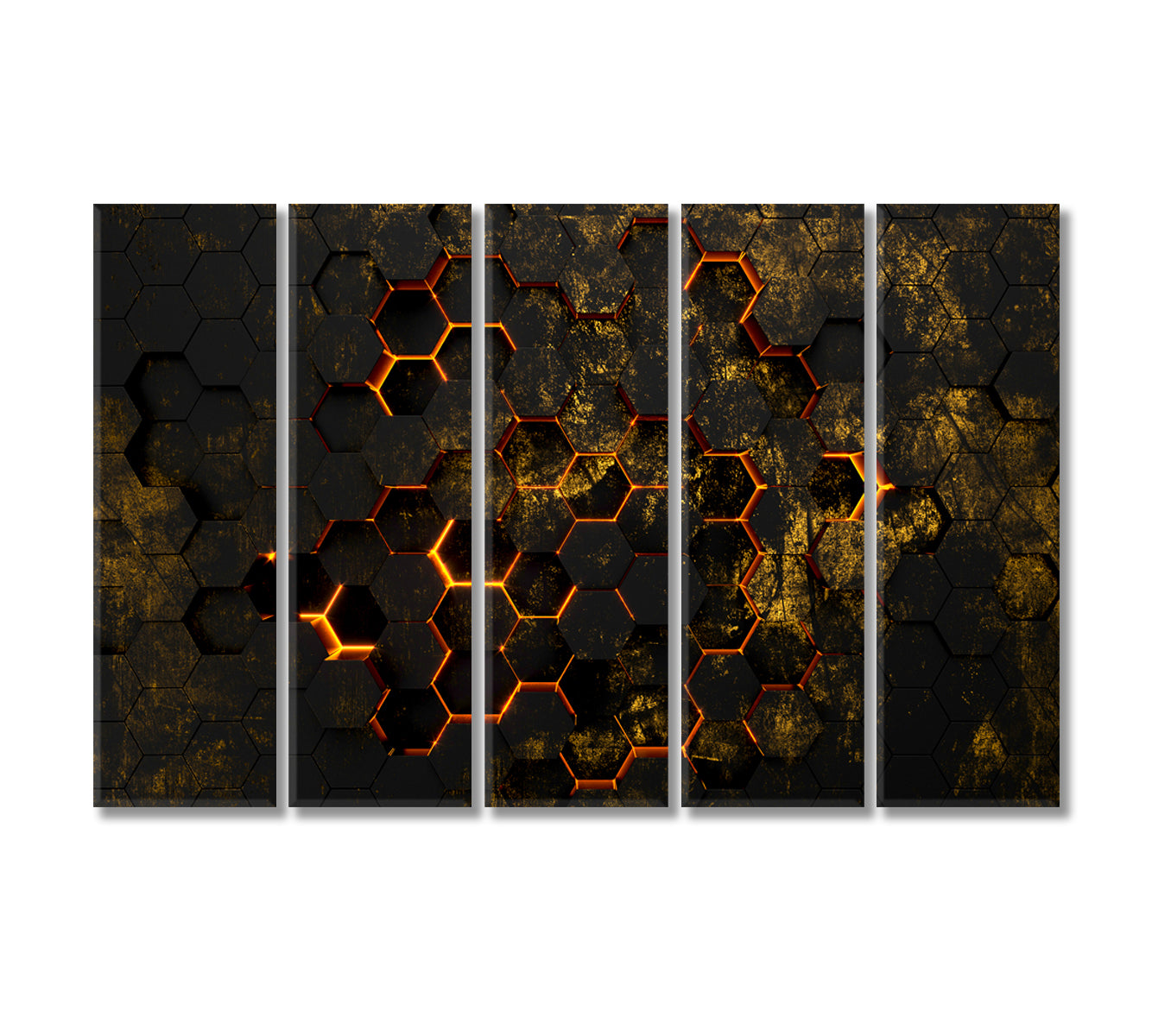 Abstract Black Neon Hexagons Canvas Print-Canvas Print-CetArt-5 Panels-36x24 inches-CetArt