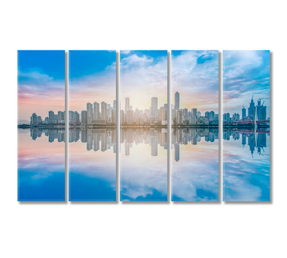 Urban City Skyline Canvas Print-Canvas Print-CetArt-5 Panels-36x24 inches-CetArt