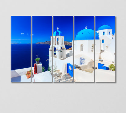 Churches with Blue Roofs Santorini Greece Canvas Print-Canvas Print-CetArt-5 Panels-36x24 inches-CetArt