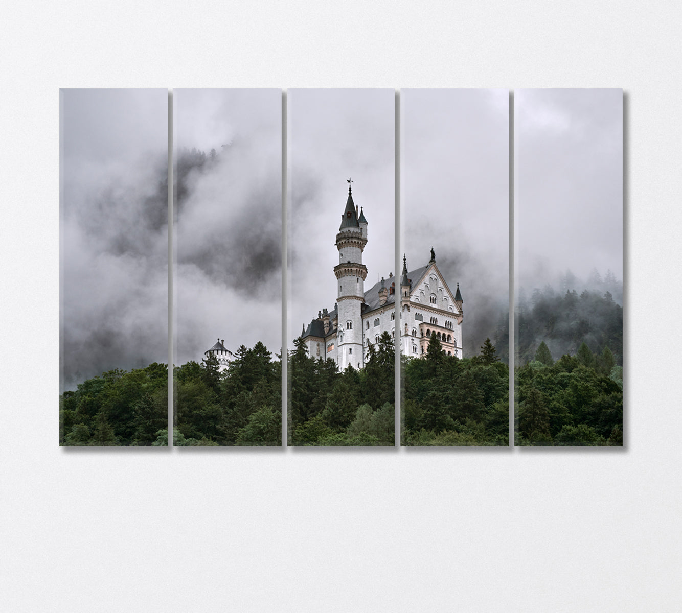 Neuschwanstein Castle on Foggy Day Canvas Print-Canvas Print-CetArt-5 Panels-36x24 inches-CetArt