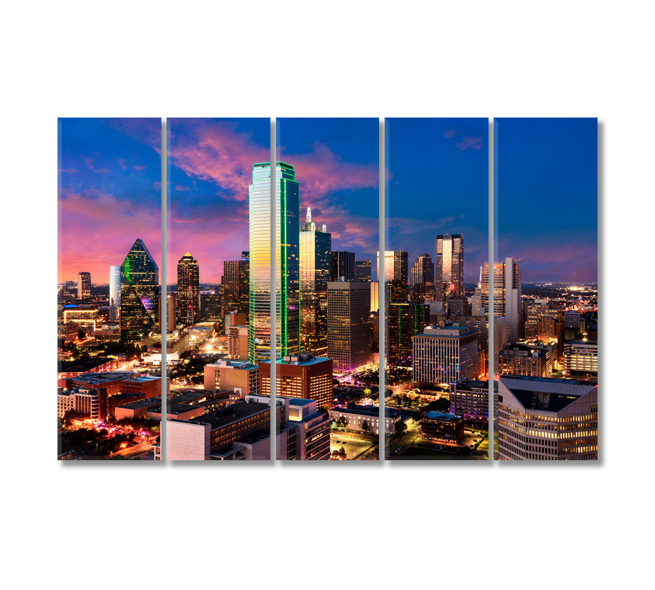 Beautiful Dallas City Skyline Texas Canvas Print-Canvas Print-CetArt-5 Panels-36x24 inches-CetArt