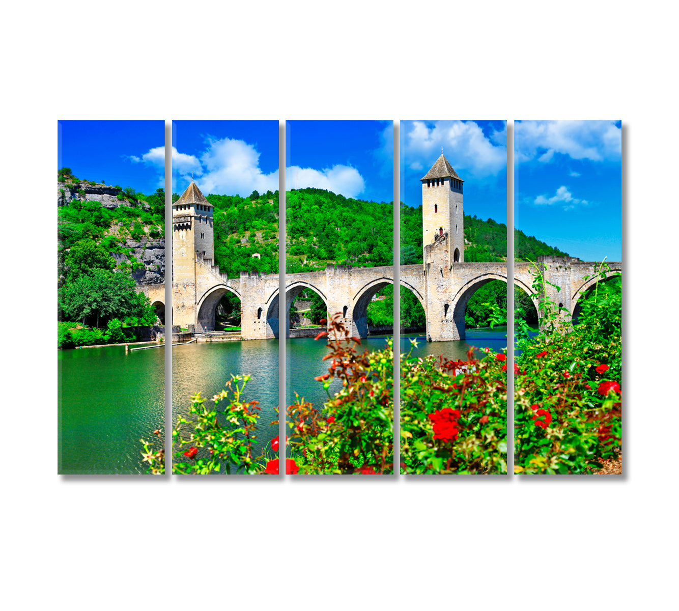 Cahors Valentre Bridge Pilgrims Road to Santiago Canvas Print-CetArt-5 Panels-36x24 inches-CetArt