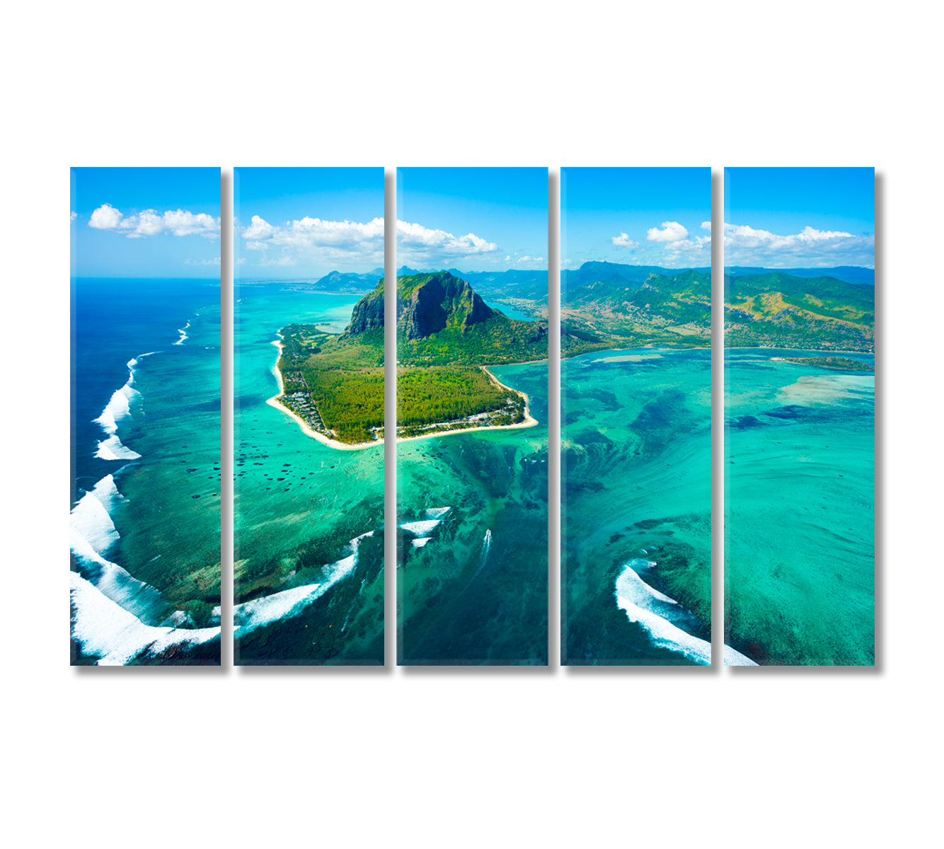 Mauritius Island and Famous Le Morne Brabant Mountain Canvas Print-Canvas Print-CetArt-5 Panels-36x24 inches-CetArt