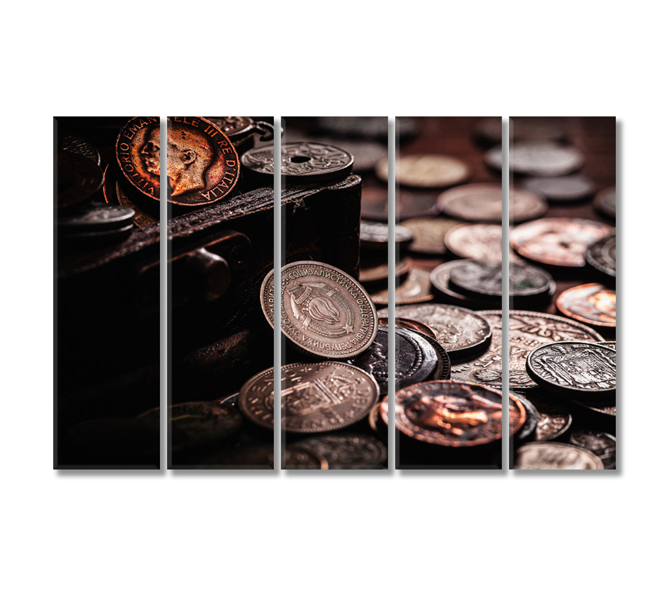 Old Coins in Chest Canvas Print-Canvas Print-CetArt-5 Panels-36x24 inches-CetArt