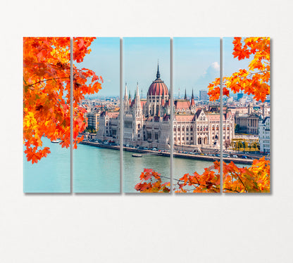 Hungarian Parliament Building in Autumn Budapest Canvas Print-Canvas Print-CetArt-5 Panels-36x24 inches-CetArt